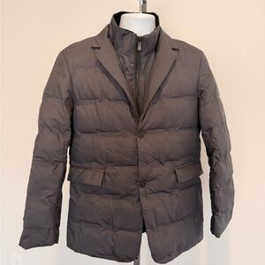 Men's Tailored Puffer Jacket Blazer Style Coat in Dark Gray Small/Medium